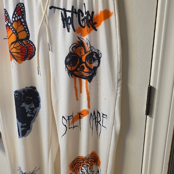 Women's Graphic Joggers - White and Orange - Picture 2 of 3